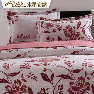 水星家紡全棉貢緞拉舍爾絨四件套103589 品質(zhì)與舒適的完美融合